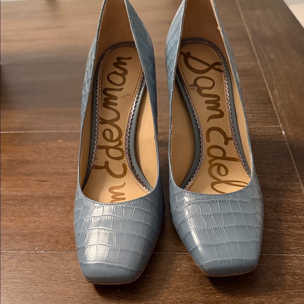 Sam Edelman Croc-Embossed Blue Heels